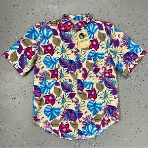 Vintage 80s Hawaiian Floral Cotton Camp Shirt Deadstock NWT Preppy Vaporwave M